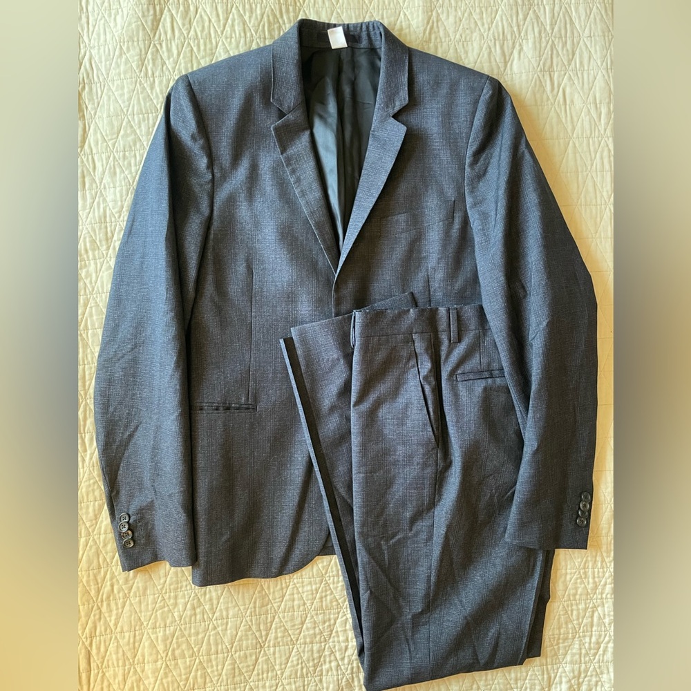 PS Paul Smith Slim Fit Wool-Silk Crosshatch Check Suit in Charcoal Size 40